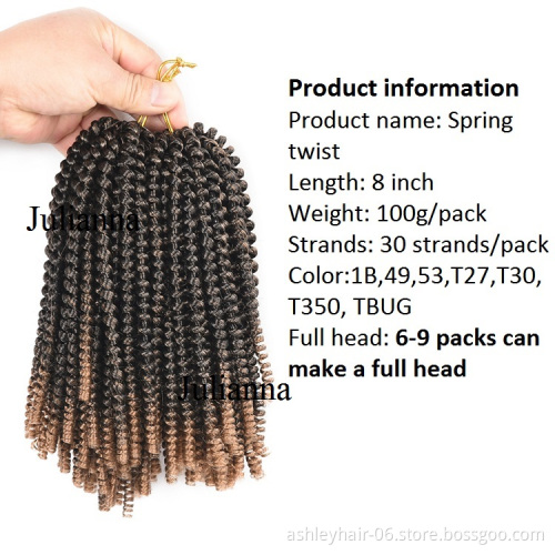 Julianna Wholesale Kanekalon Spring Curl Twist Ombre Braids 100% Synthetic Fluffy Kenya Extensions Crochet Braiding Braid Hair